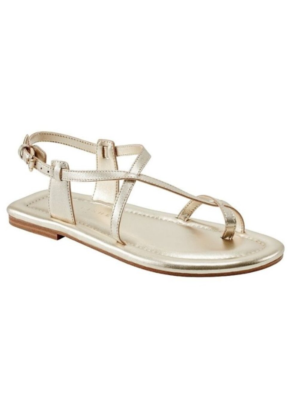 120$ Marc Fisher Gerty Strappy Leather Toe-Ring Sandals Size 7 US Platino Gold